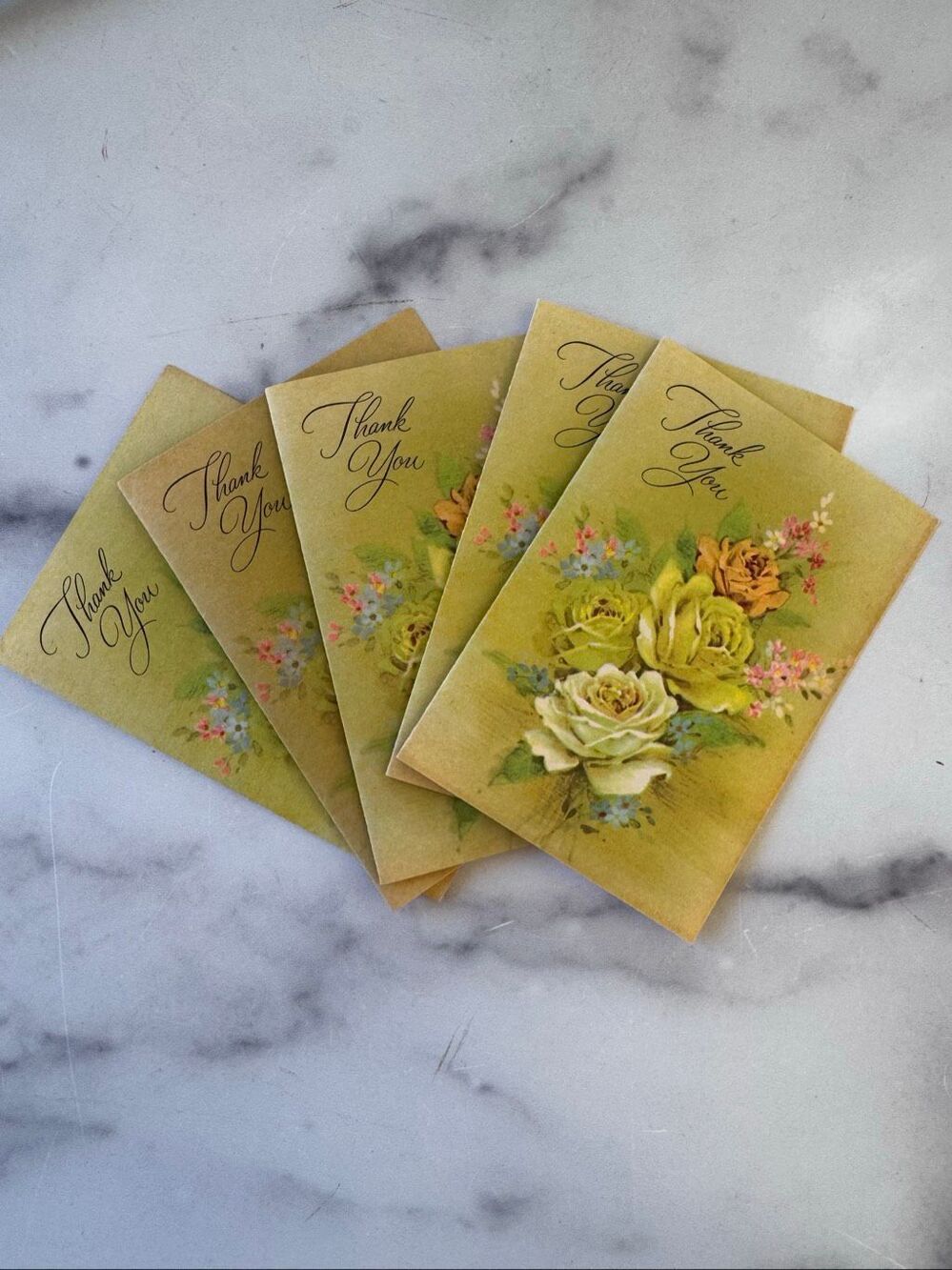 Sangamon vintage Thank you cards floral bouquet retro 60s blank inside set of 5